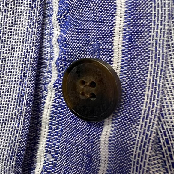 H&M Skirt Size Large Blue & White Linen Blend Striped Faux Buttons Belted Mini - Picture 5 of 16